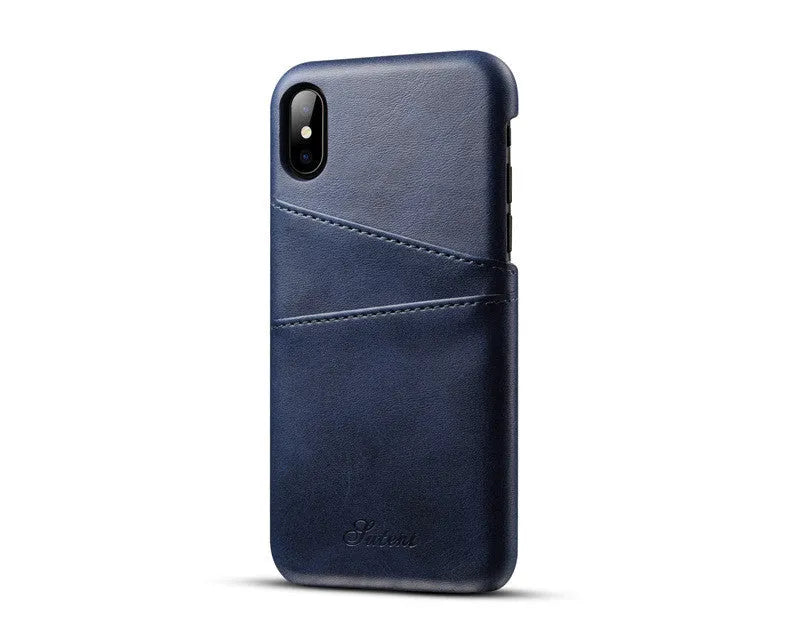 Black leather business phone case for iPhone XS Max, back view with machined finish and pure colour design