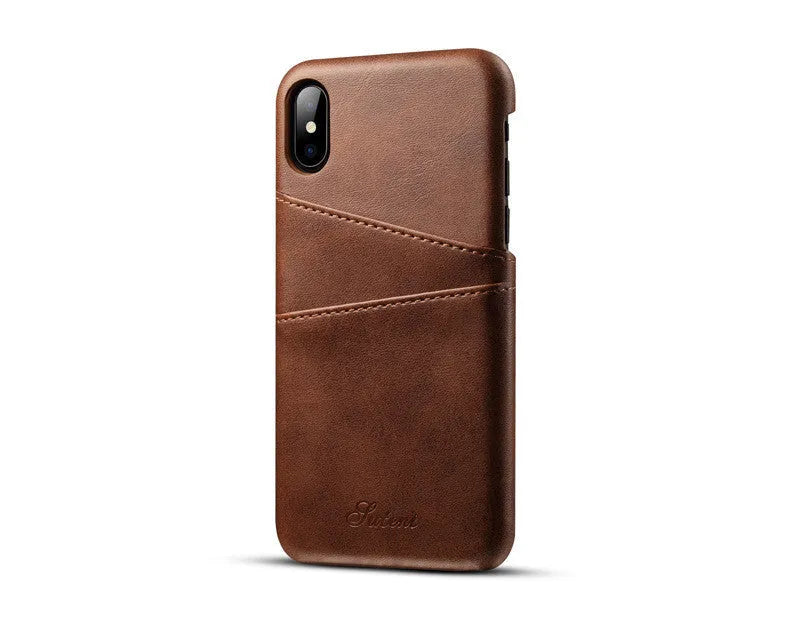 Black leather business phone case for iPhone XS Max, back view with machined finish and pure colour design