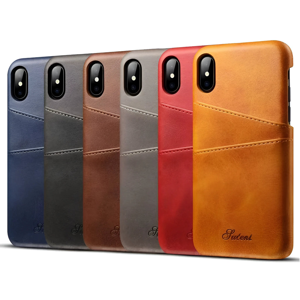Black leather business phone case for iPhone XS Max, back view with machined finish and pure colour design