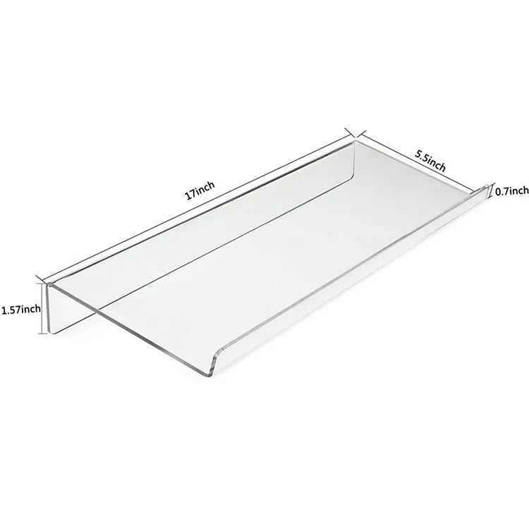 Transparent acrylic tilting keyboard stand for ergonomic typing, 43.2x14x4 cm size on a desk