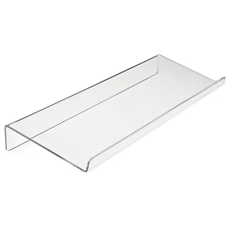 Transparent acrylic tilting keyboard stand for ergonomic typing, 43.2x14x4 cm size on a desk