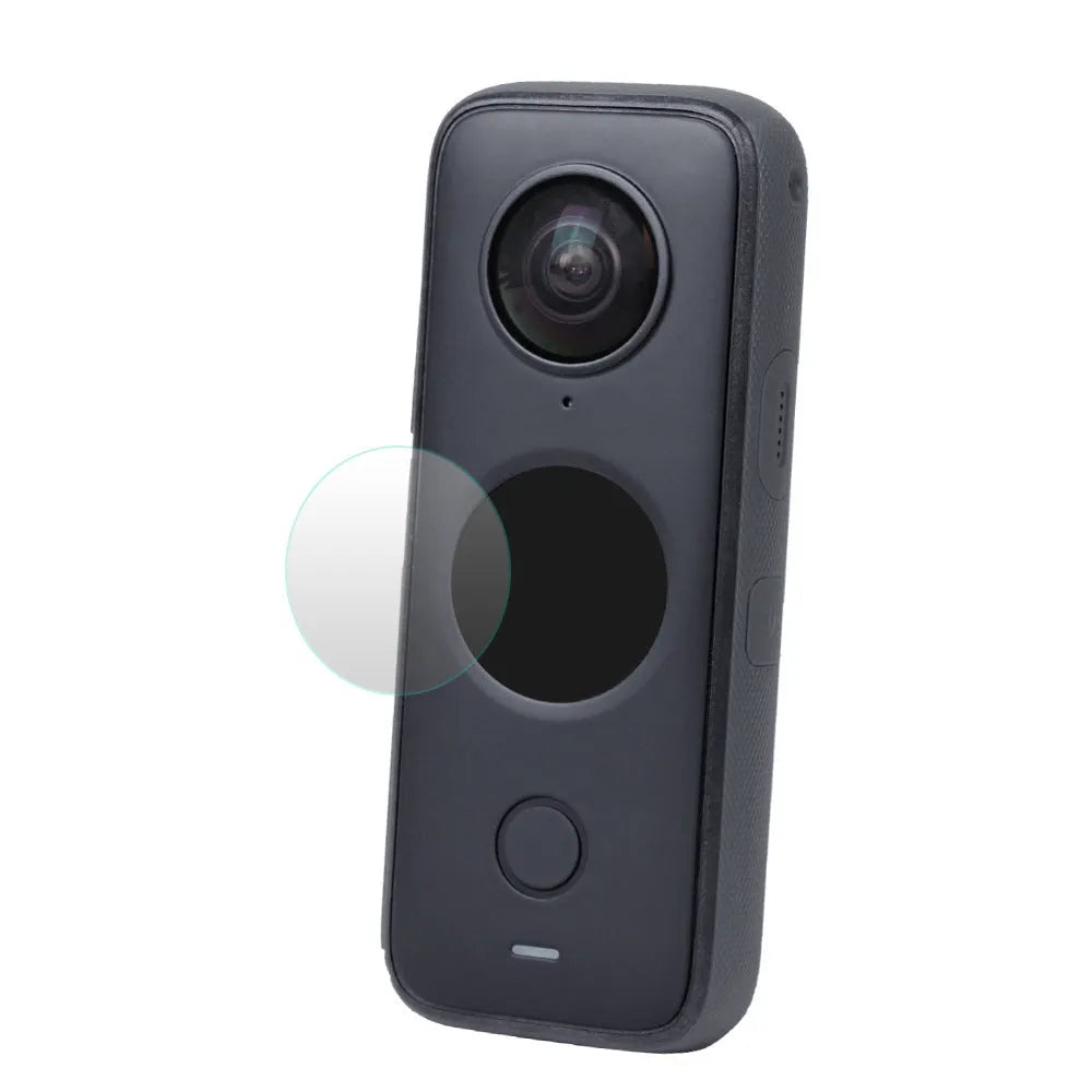Black tempered glass screen protector for Insta360 ONE X2 action camera.