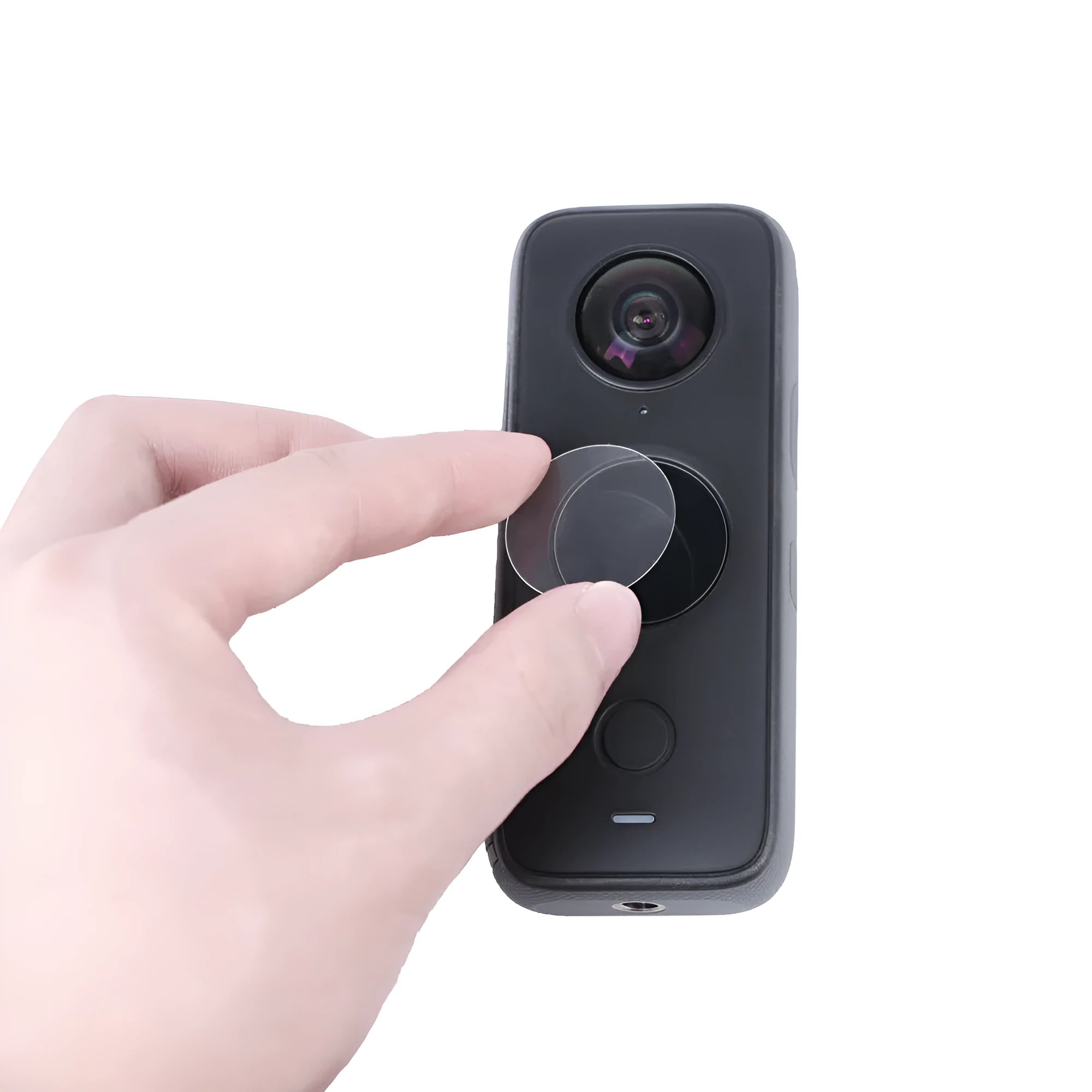 Black tempered glass screen protector for Insta360 ONE X2 action camera.