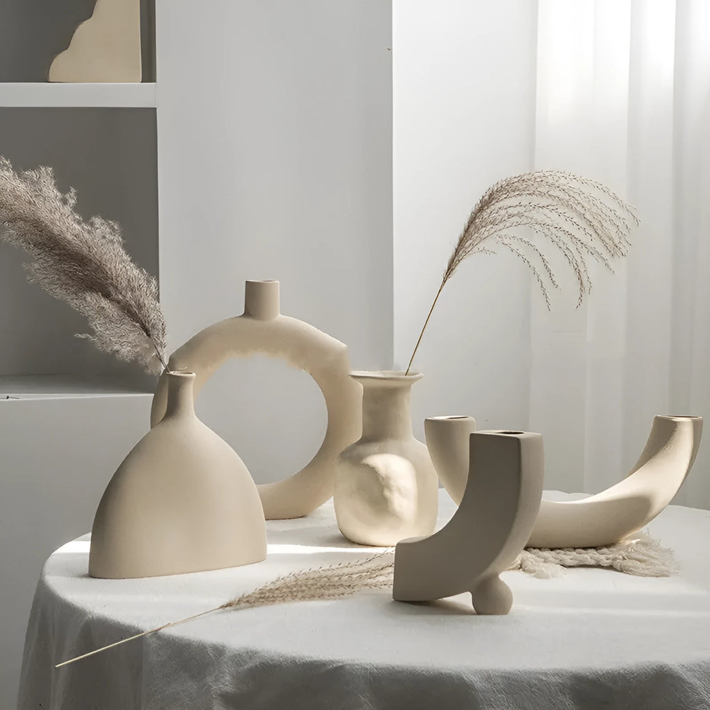 Simplicity Ceramic Vase with matte unglazed finish for dried flower arrangement home decoration