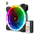 Camouﬂage patterned 12cm PC chassis cooling fan with illuminated RGB LEDs on the blades.