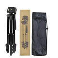 Black aluminium alloy portable camera tripod with extended legs and a 3D head.