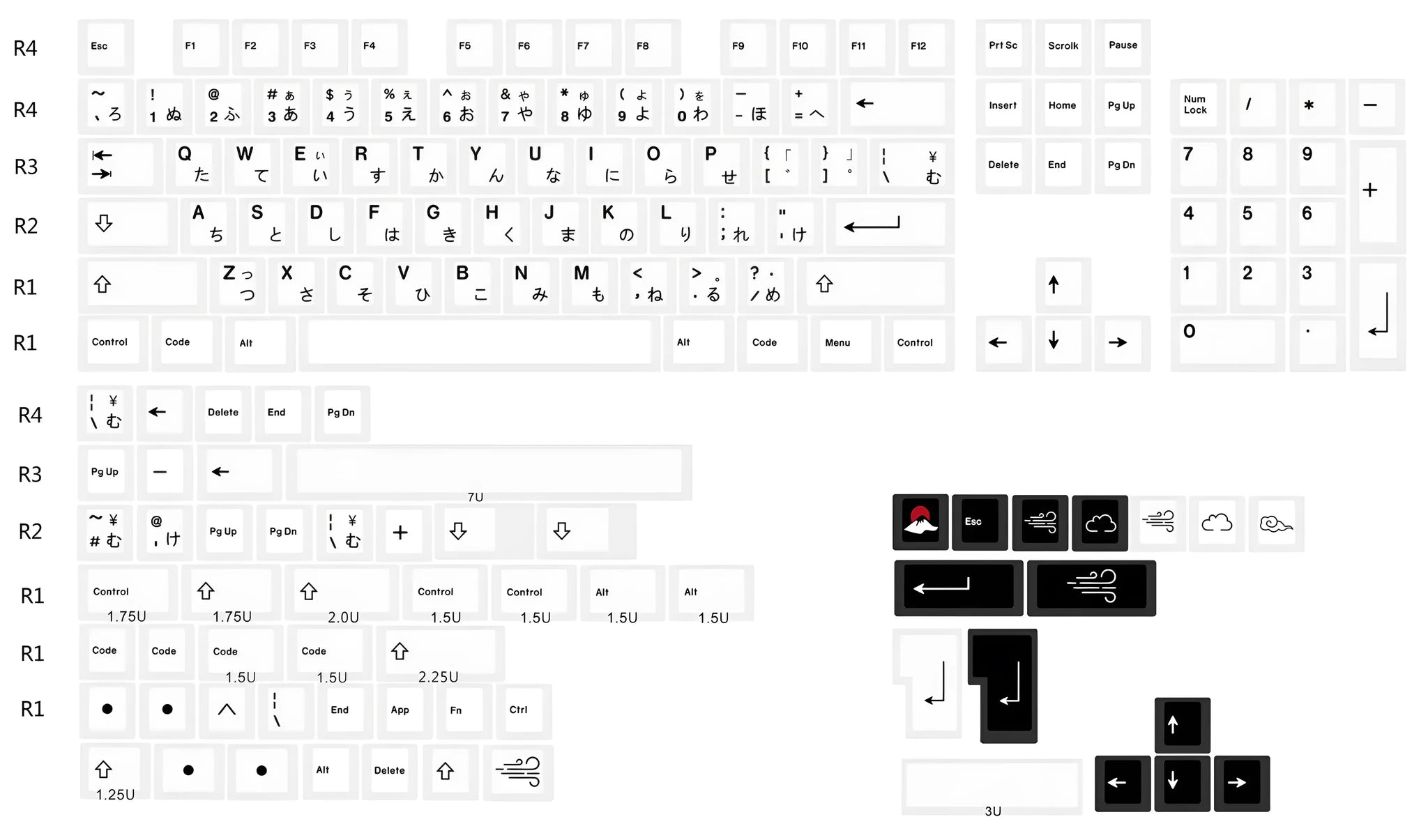 Black and white Japanese minimalist 104-key PBT thermal sublimation keycap set for mechanical keyboards