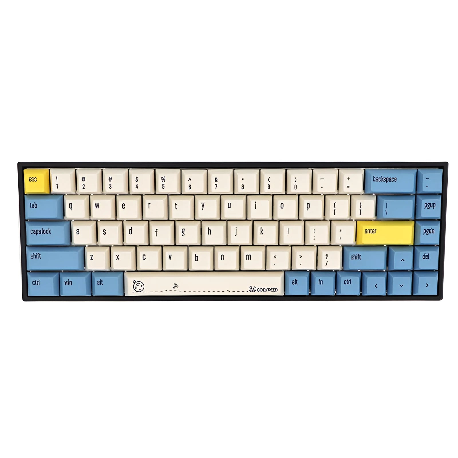 Set of 68 PBT keycaps for mechanical keyboards in various solid colours on a white background