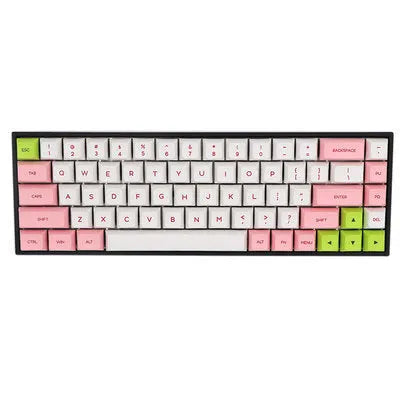 Set of 68 PBT keycaps for mechanical keyboards in various solid colours on a white background