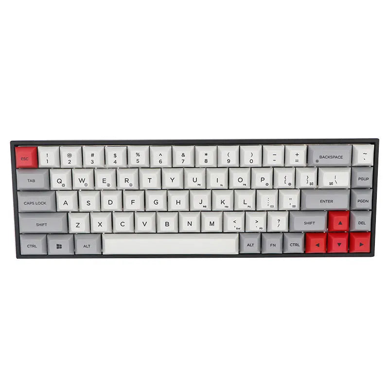 Set of 68 PBT keycaps for mechanical keyboards in various solid colours on a white background