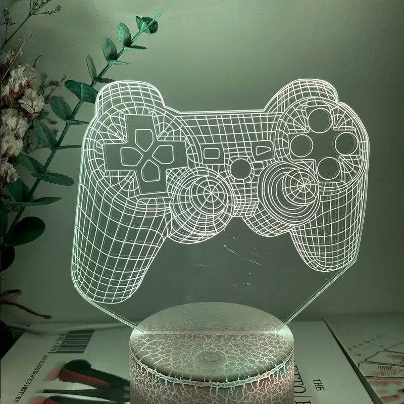 Creative 3D gamepad-shaped LED desk lamp with acrylic shade and touch control base.