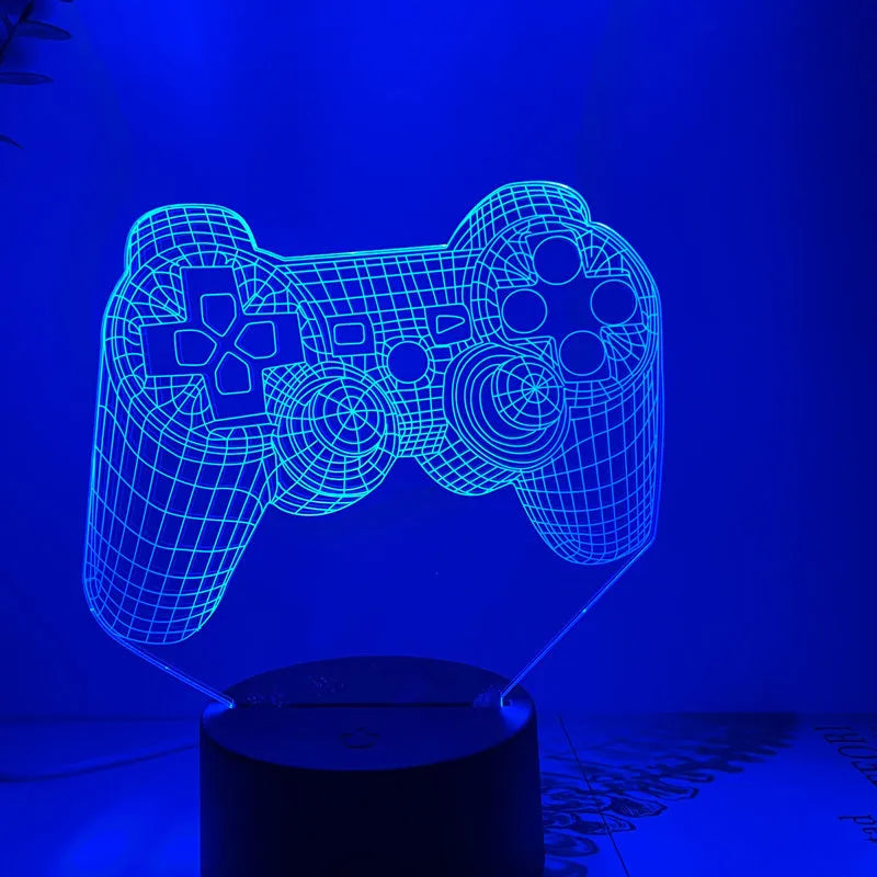 Creative 3D gamepad-shaped LED desk lamp with acrylic shade and touch control base.