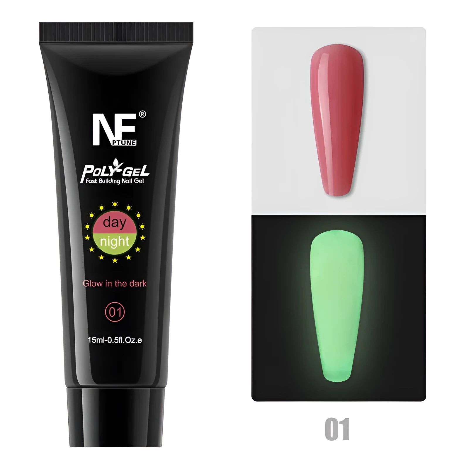 Luminous nail extension gel set with 8 colour options in 15ml bottles, resin-based phototherapy formula