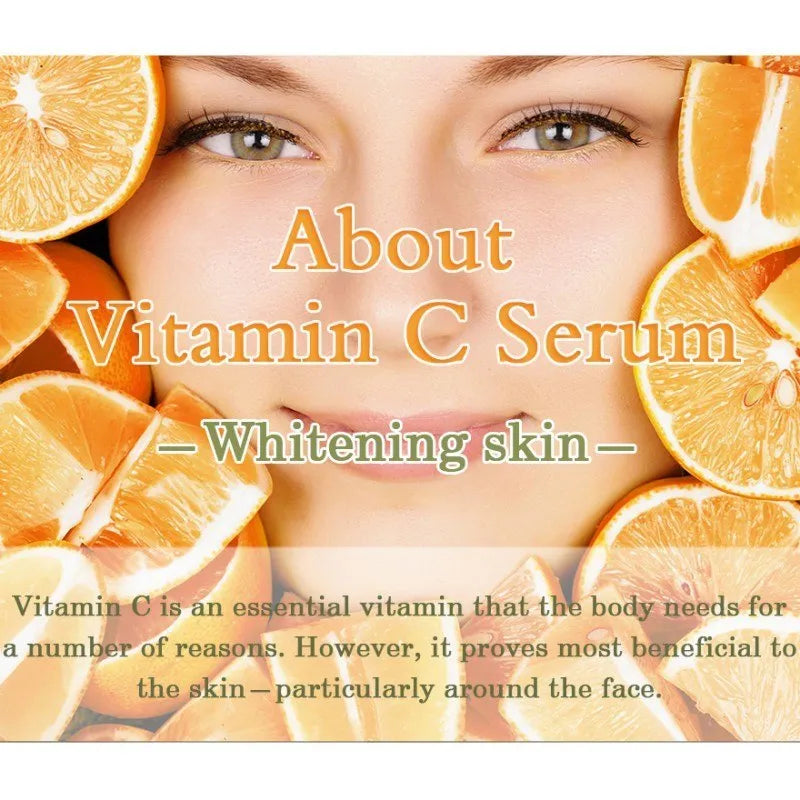 10ml bottle of Vitamin C and Hyaluronic Acid facial serum for anti-aging and brightening.