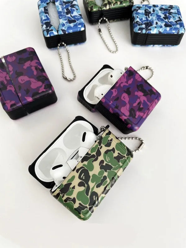 Camouflage frosted soft rubber protective case for AirPods Pro in blue green and purple