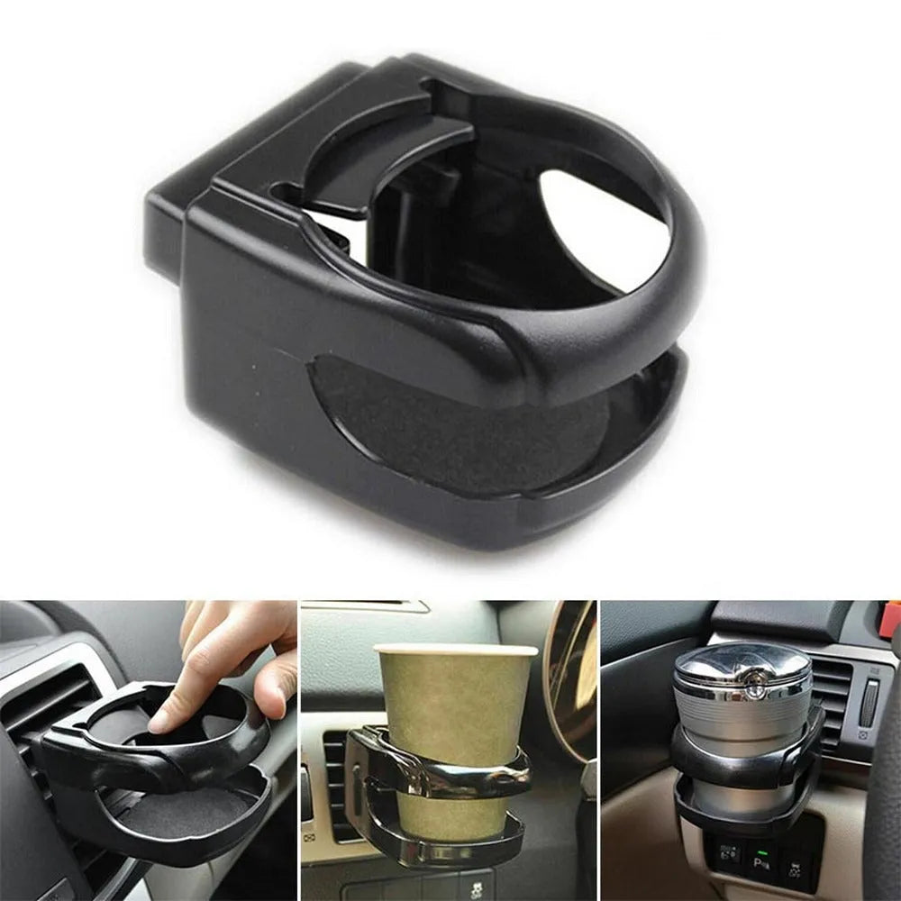Aluminium alloy car water cup holder for air outlet, 8.5 x 9.5 x 5.5cm, shown in black, blue, red or silver
