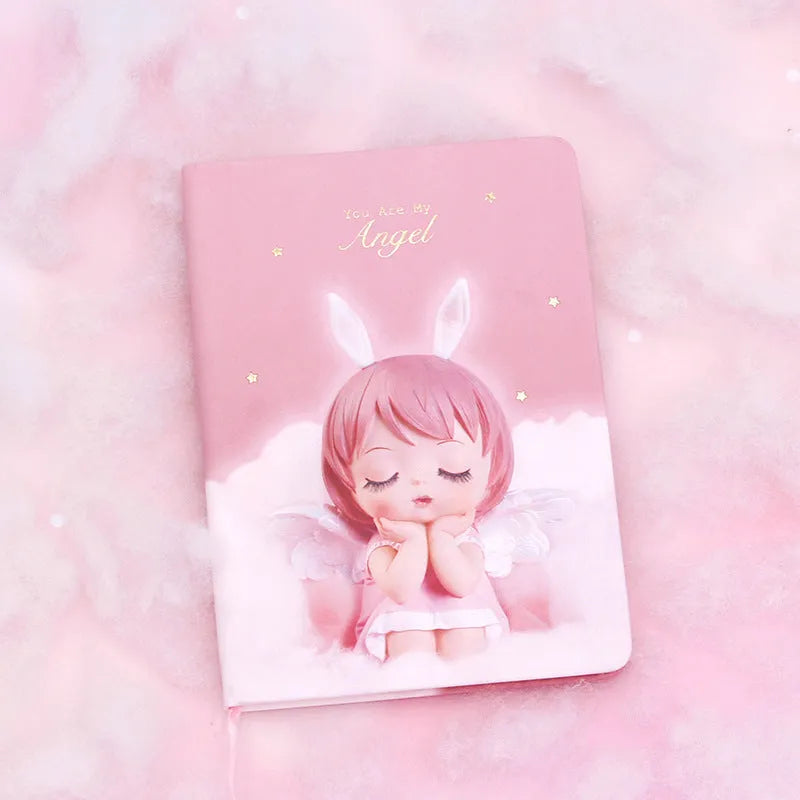 Flower fairy notebook with PU leather cover showing pink colour option and ruled pages