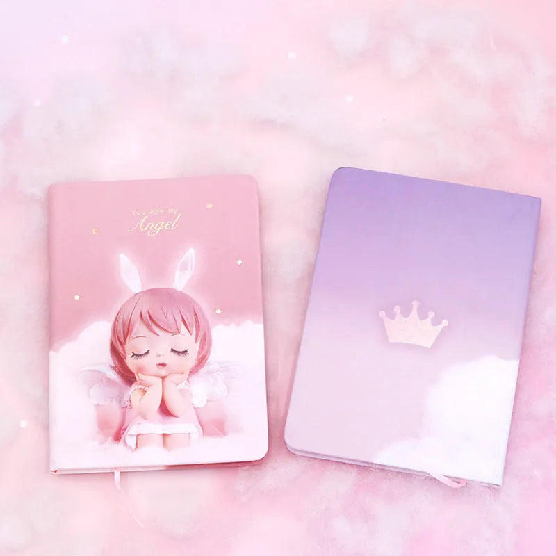 Flower fairy notebook with PU leather cover showing pink colour option and ruled pages