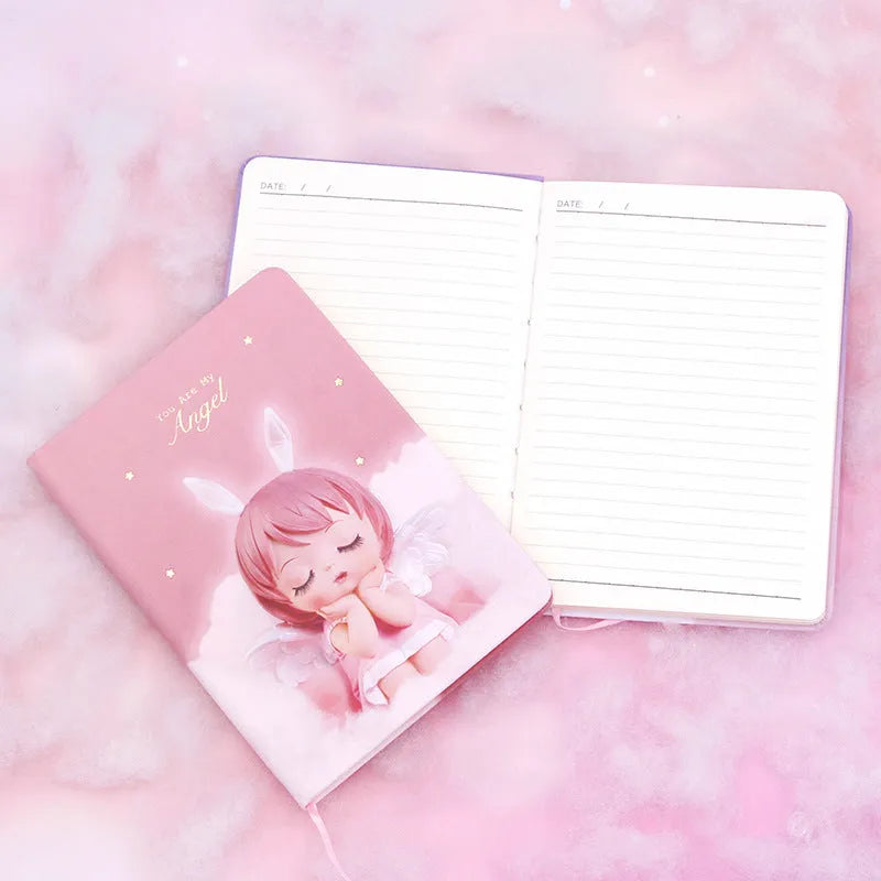 Flower fairy notebook with PU leather cover showing pink colour option and ruled pages