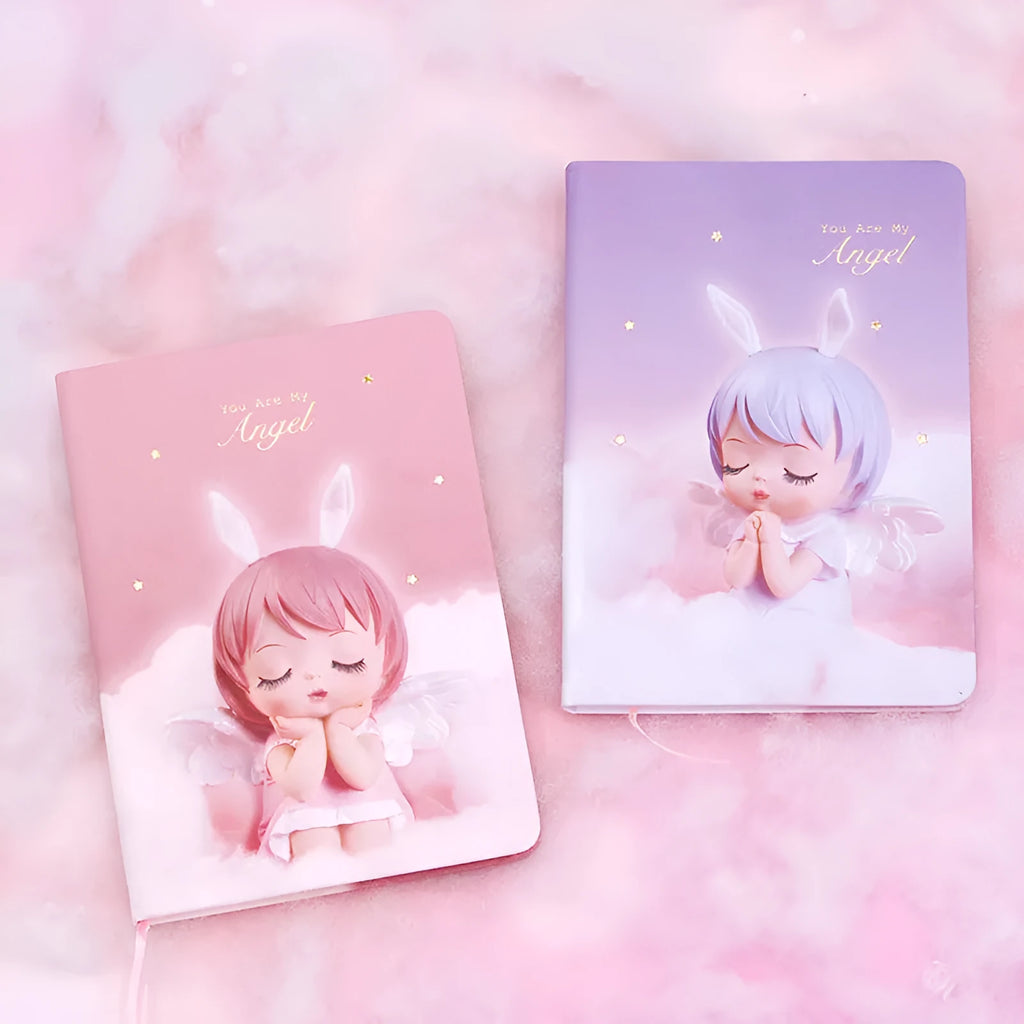 Flower fairy notebook with PU leather cover showing pink colour option and ruled pages