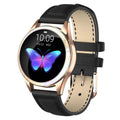 Silver smart bracelet watch with 1.04-inch touchscreen on a wrist, showing a menstrual tracker display.