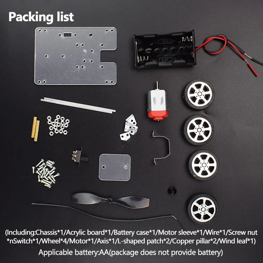 DIY wind car electronic science experiment kit for children with acrylic, metal, and plastic parts