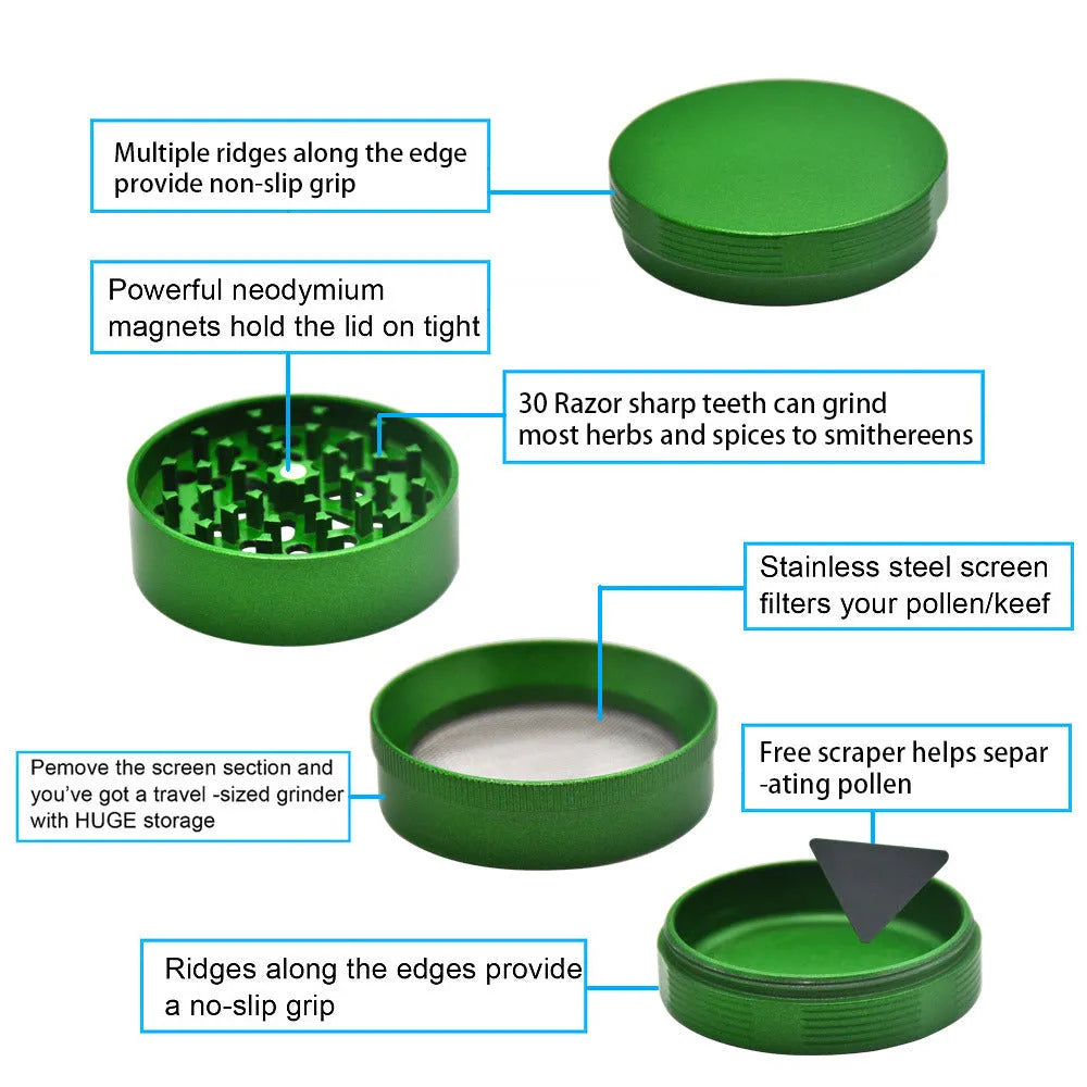 Four layer metal smoke grinder in aviation aluminium alloy with diamond teeth
