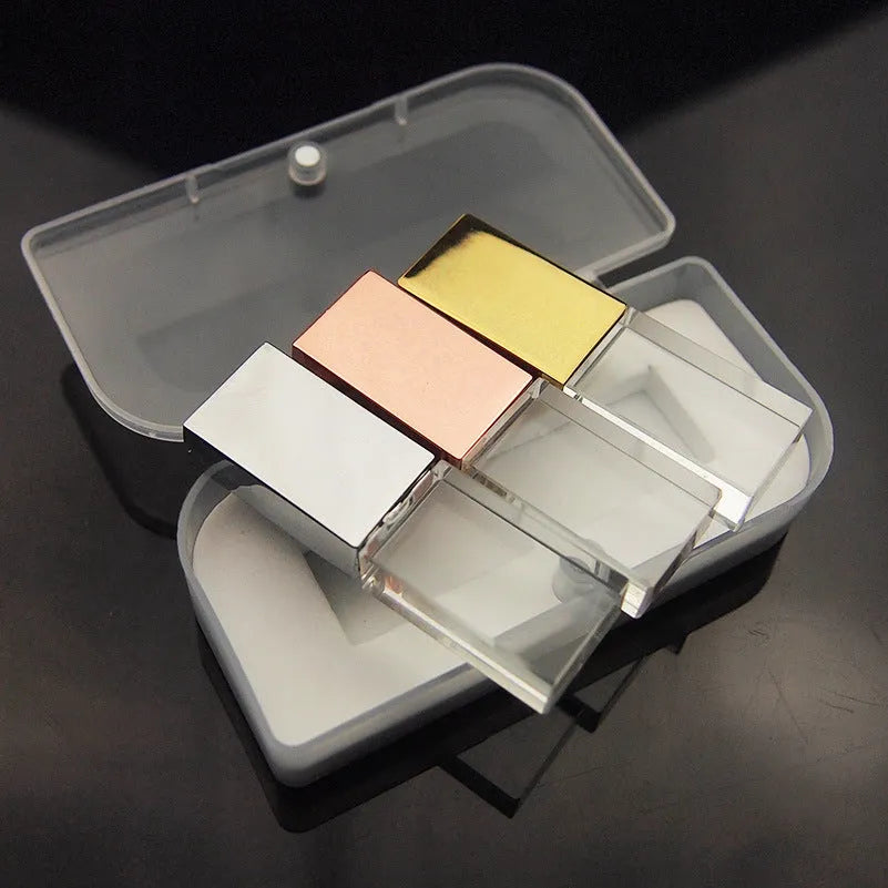 Crystal glass USB flash drive with stainless steel shell, USB 2.0, available in gold, rose gold, and silver finishes