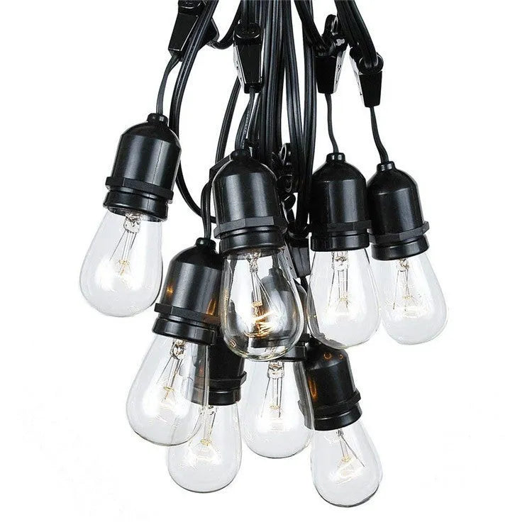 Black 15-metre LED light string with 15 bulbs for indoor and outdoor decoration.