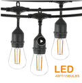 Black 15-metre LED light string with 15 bulbs for indoor and outdoor decoration.