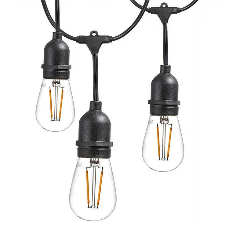 Black 15-metre LED light string with 15 bulbs for indoor and outdoor decoration.