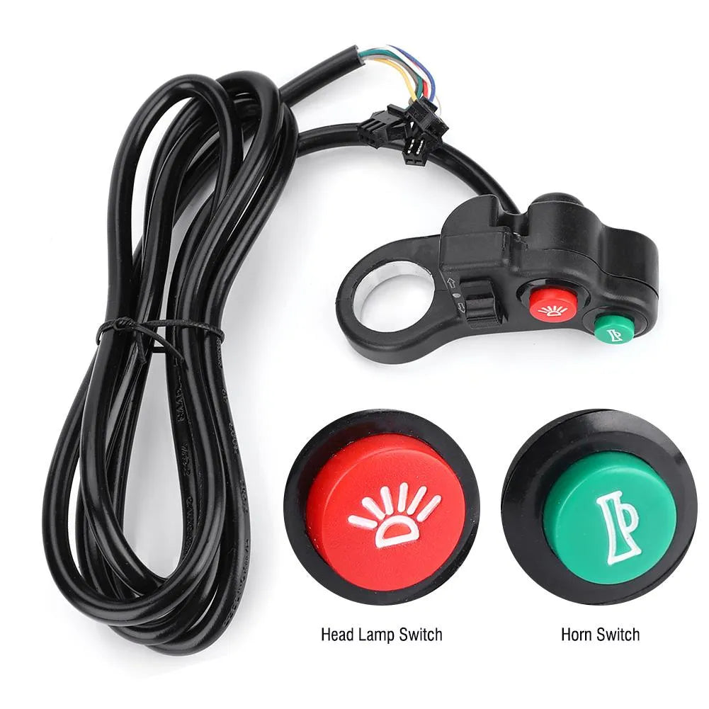 Black PVC motorcycle electric vehicle switch modification button for 22.5mm handlebars with colour-coded wiring
