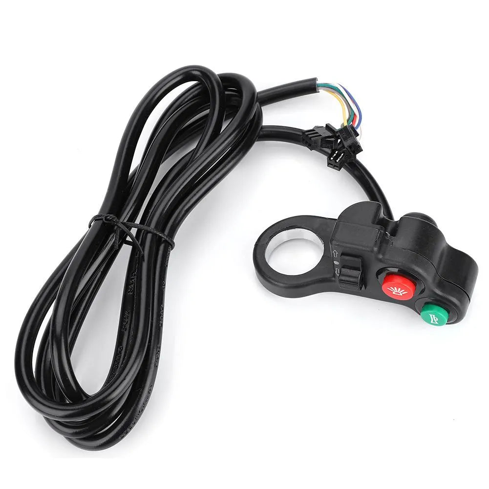 Black PVC motorcycle electric vehicle switch modification button for 22.5mm handlebars with colour-coded wiring