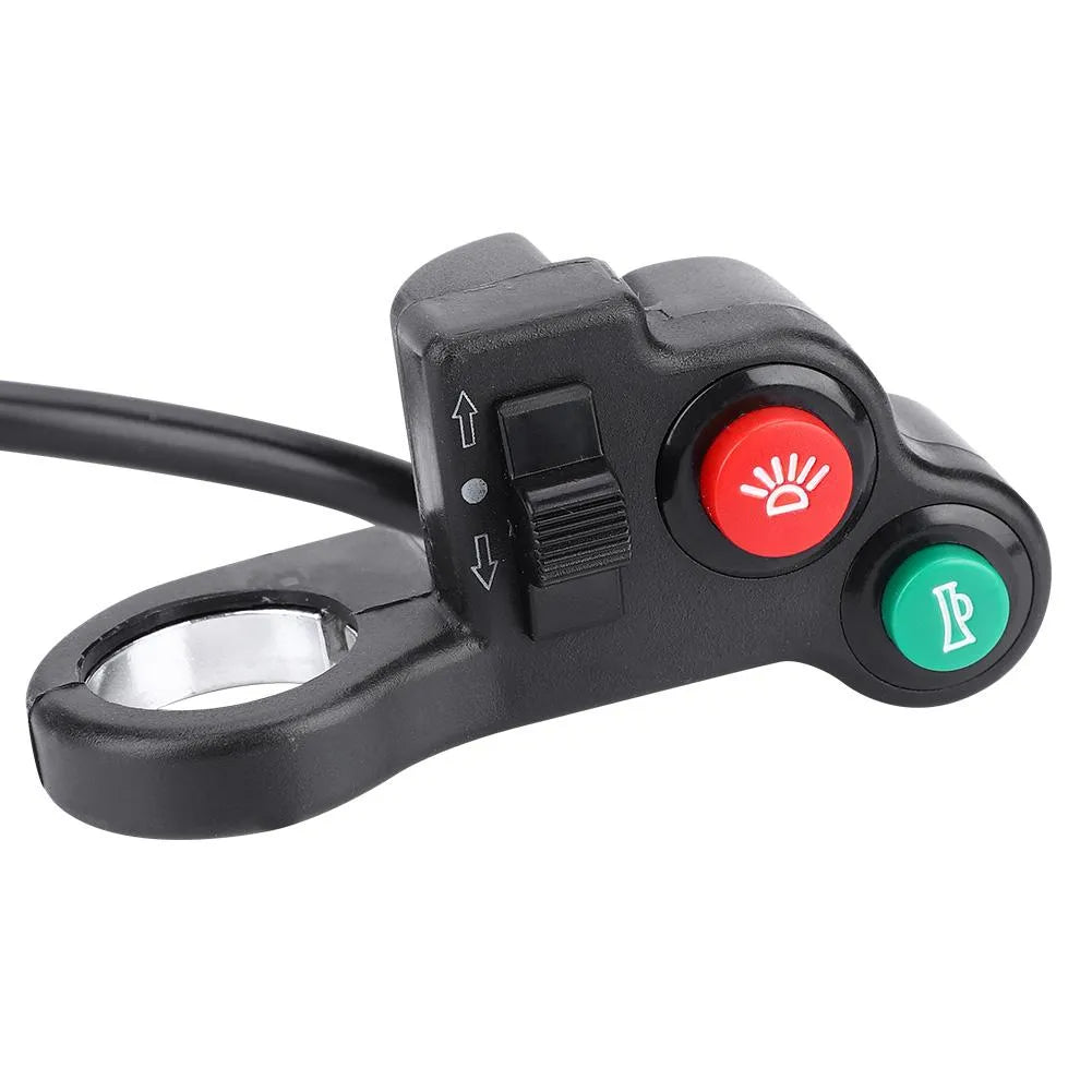 Black PVC motorcycle electric vehicle switch modification button for 22.5mm handlebars with colour-coded wiring