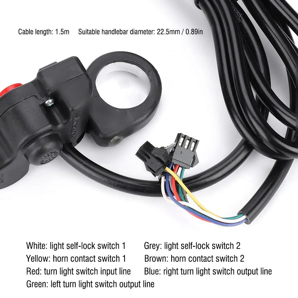 Black PVC motorcycle electric vehicle switch modification button for 22.5mm handlebars with colour-coded wiring