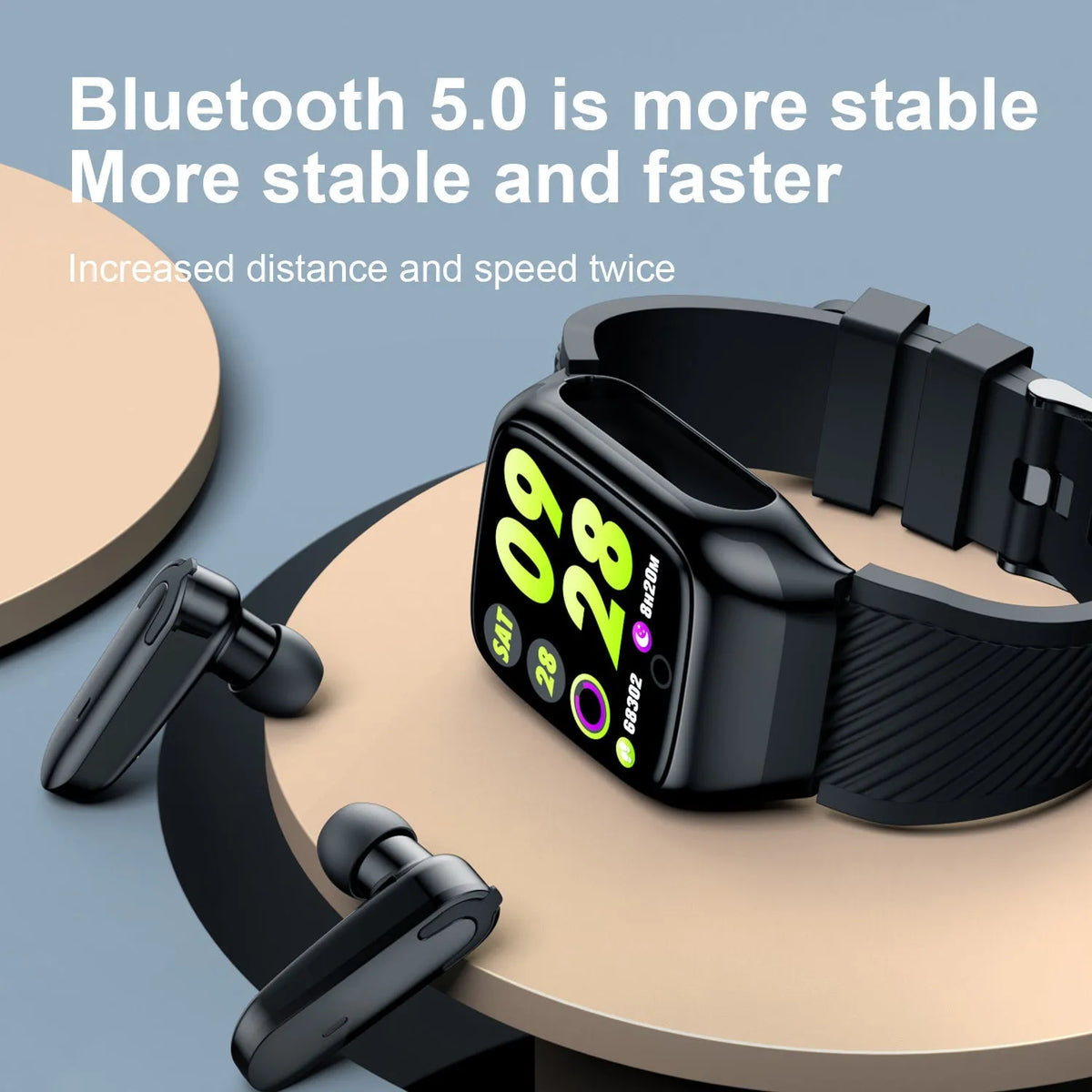Black wireless sports smart watch bracelet with colour screen, Bluetooth 5.0 and 10 metre transmission range