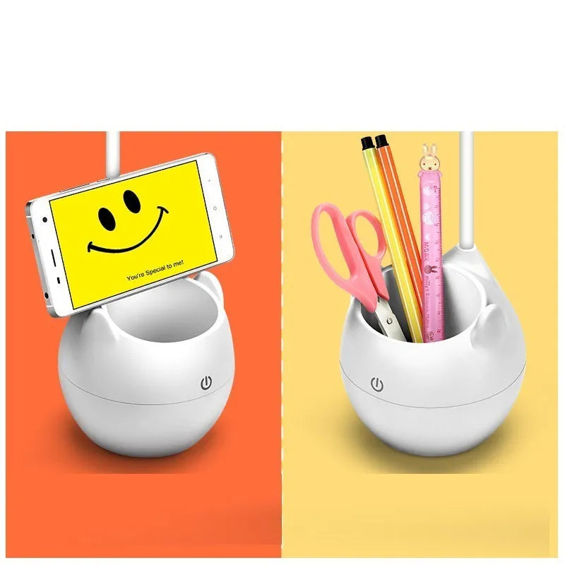LED rechargeable clip desk lamp with pen holder, simple style, black or white