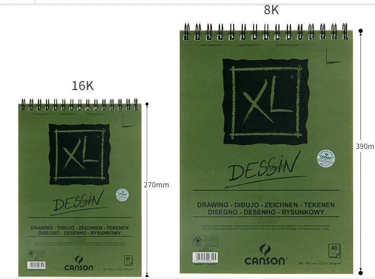 Green-coloured spiral-bound water-soluble lead sketchbook in 8K and 16K sizes.
