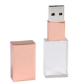 Crystal glass USB flash drive with stainless steel shell, USB 2.0, available in gold, rose gold, and silver finishes