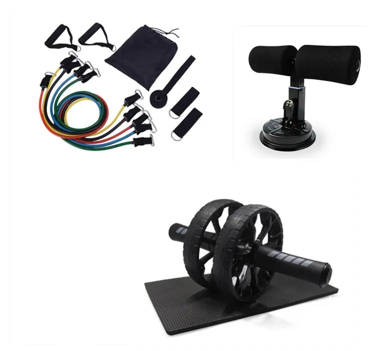 Black abdominal wheel roller with mat on floor for quiet core training exercise