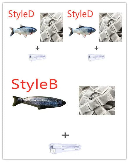 Electronic jumping fish cat toy measuring 30cm with multicolor PP design and USB cable