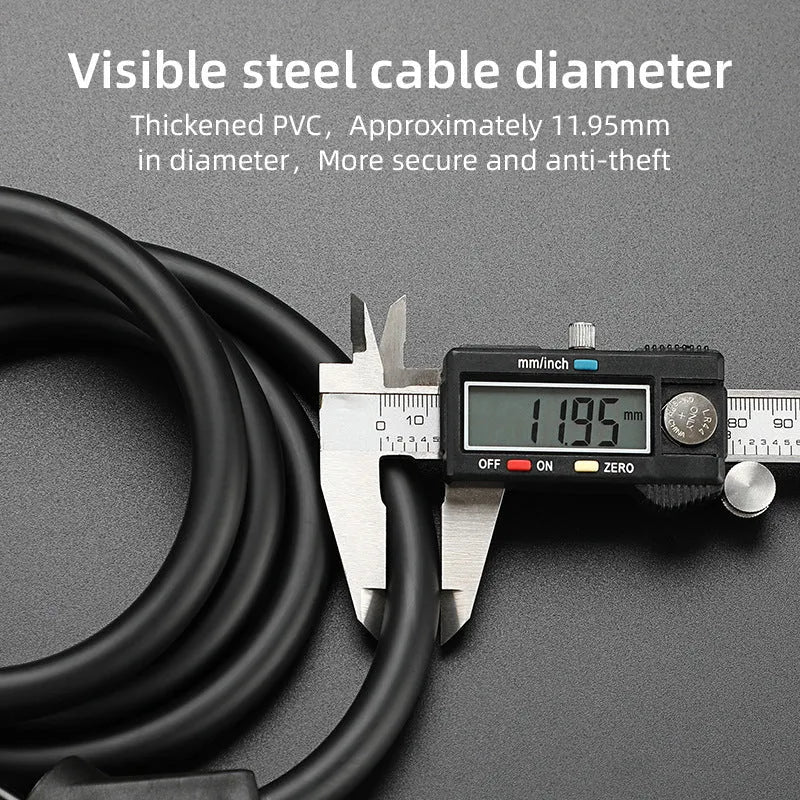 Black bicycle anti-theft 4-digit code lock with zinc alloy core and reflective strips on a bike wheel