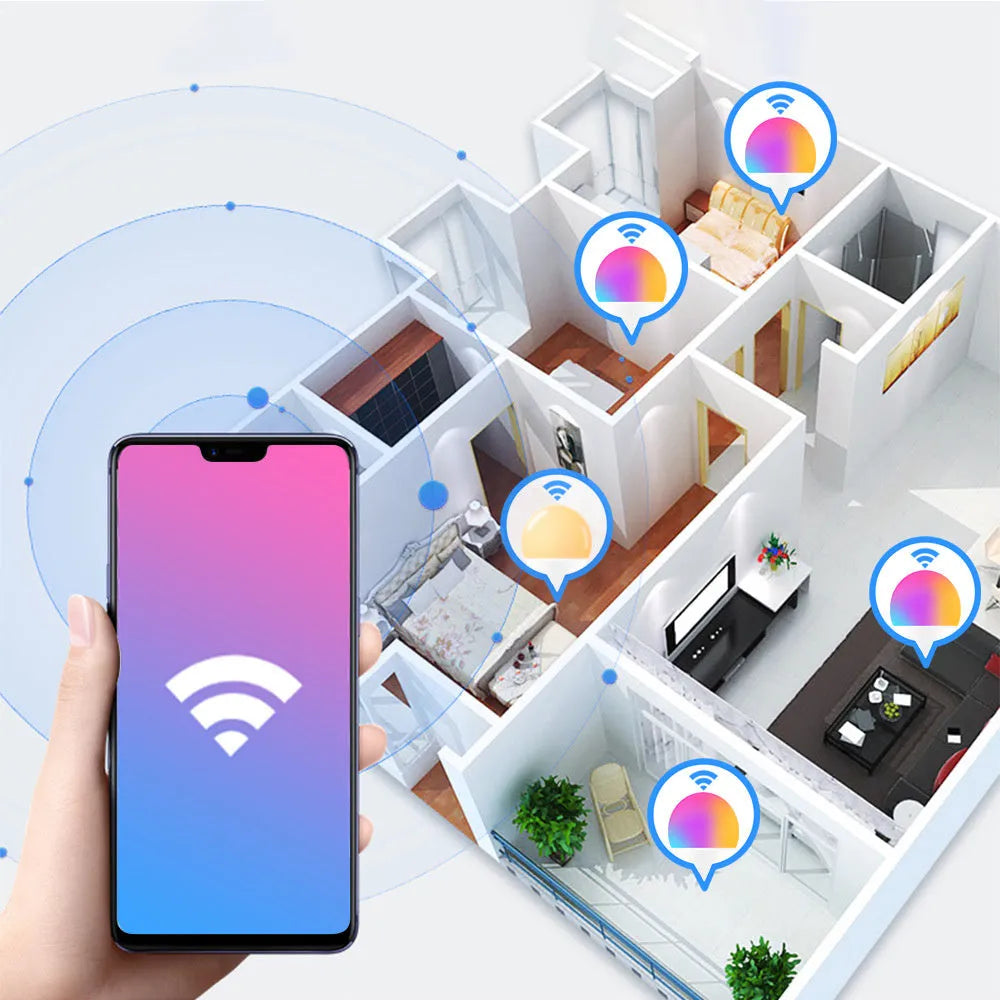 15W WiFi smart LED light bulb with E27 and B22 base options for RGB and white light