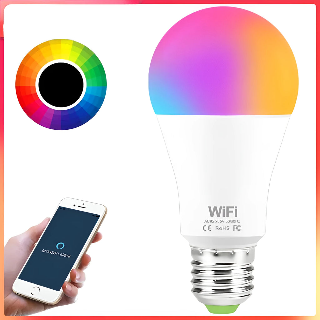 15W WiFi smart LED light bulb with E27 and B22 base options for RGB and white light