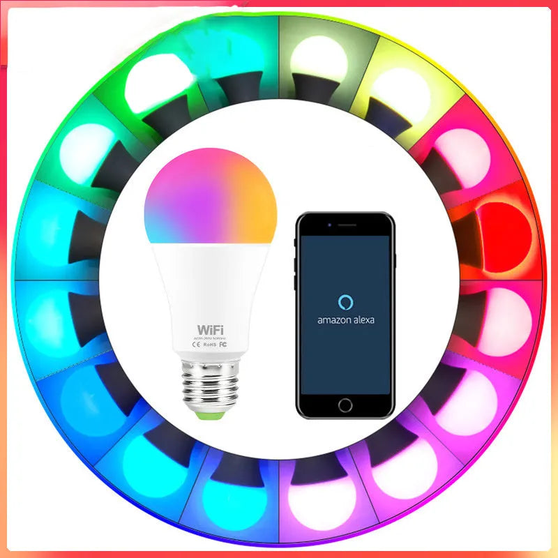 15W WiFi smart LED light bulb with E27 and B22 base options for RGB and white light