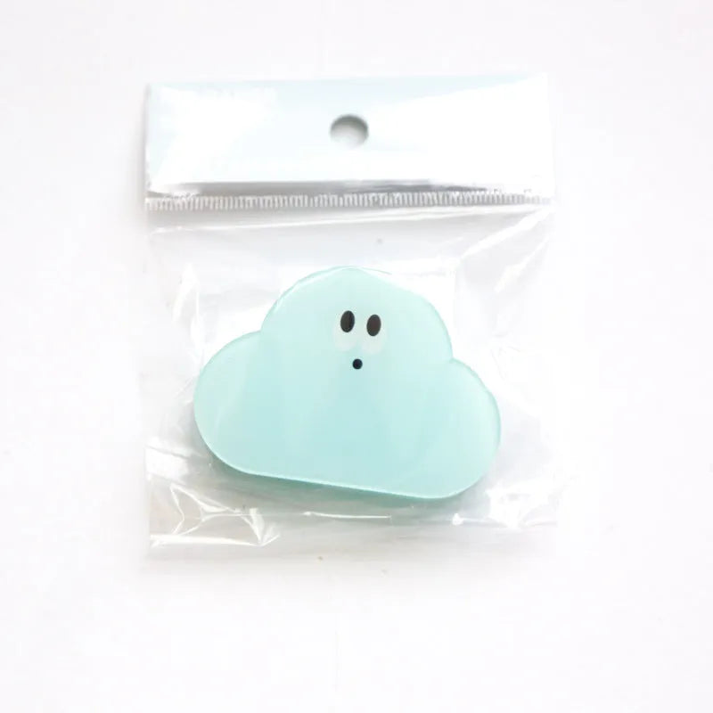 Acrylic cartoon collage hair slide clip in four colours: beige, blue, orange, pink, isolated on white background
