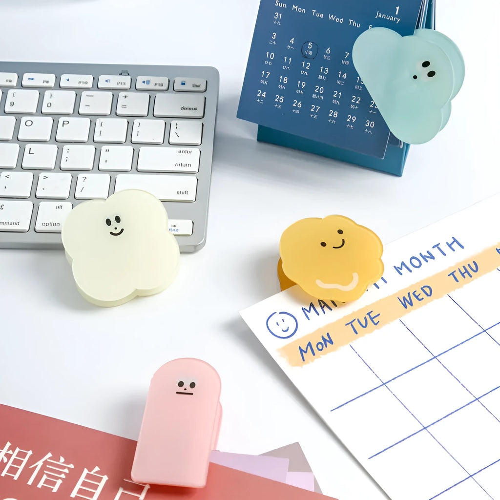 Acrylic cartoon collage hair slide clip in four colours: beige, blue, orange, pink, isolated on white background