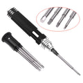 Four-in-one hexagon socket screwdriver set with black aluminium handle and four steel blades for aeromodelling