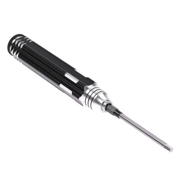 Four-in-one hexagon socket screwdriver set with black aluminium handle and four steel blades for aeromodelling