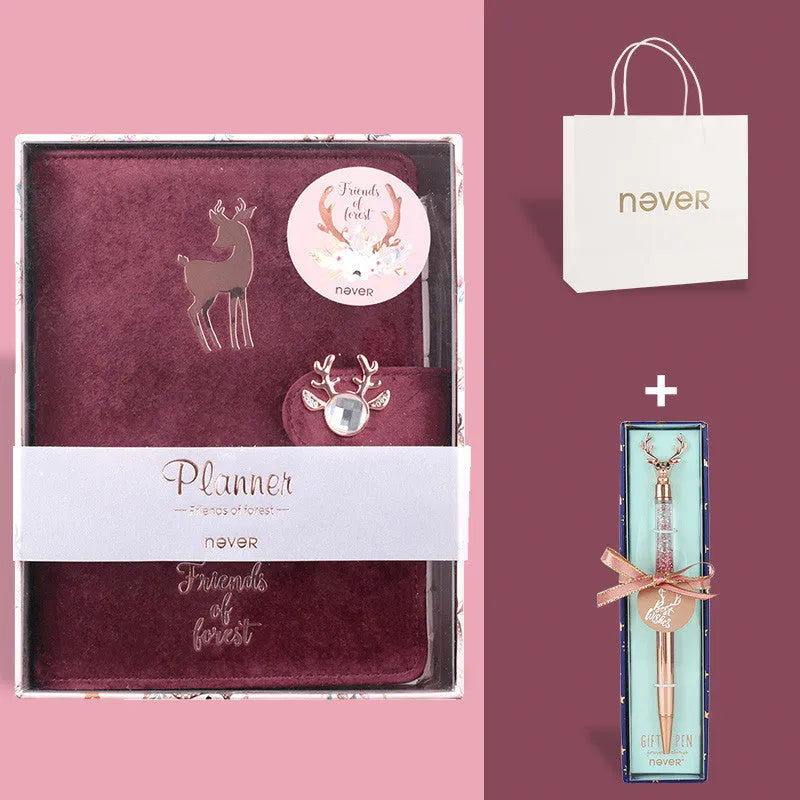 A6 loose-leaf notebook with cloth cover in velvet colours featuring binder binding and decorative accessories